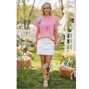 Easter sequin bunny ribbed mock neck holiday sweater L 2XL